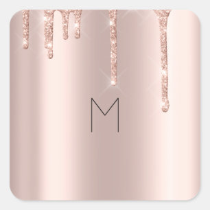 Rose Gold Blush Minimaler Spark Tropfen Monogramm Quadratischer Aufkleber