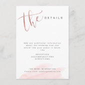 Rose Gold Blush Modern Einfache Hochzeitsdetails Begleitkarte (Vorderseite)