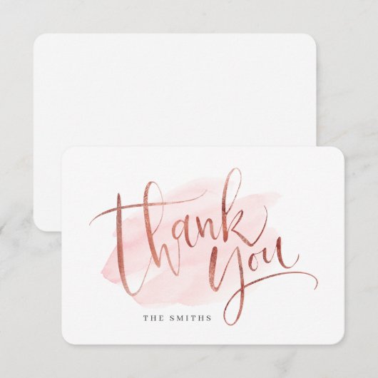 Rose Gold Blush Modernes, einfaches Script Dankeskarte (Vorne/Hinten)