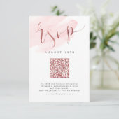 Rose Gold Blush Modernes Skript Hochzeit QR-Code RSVP Karte (Stehend Vorderseite)