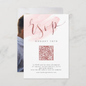 Rose Gold Blush Modernes Skript Hochzeit QR-Code RSVP Karte (Vorne/Hinten)