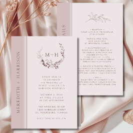 Rose Gold Blush Monogram All in one Wedding Einladung