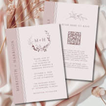 Rose Gold Blush Monogram QR Code Hochzeit