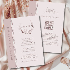 Rose Gold Blush Monogram QR Code Hochzeit Einladung