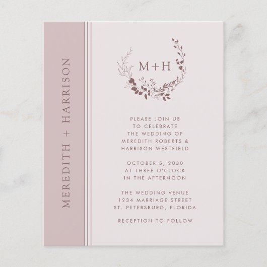Rose Gold Blush Monogram Wedite Einladung (Vorderseite)