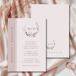 Rose Gold Blush Monogram Wreath Wedding Einladung