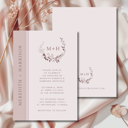 Rose Gold Blush Monogram Wreath Wedding Einladung