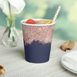 Rose Gold Blush Navy Blue Pink Girl Glitzer Staub Pappbecher