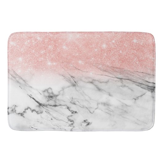 Rose Gold Blush Ombre Glitzer auf Trendy Marble Badematte (Vorderseite)
