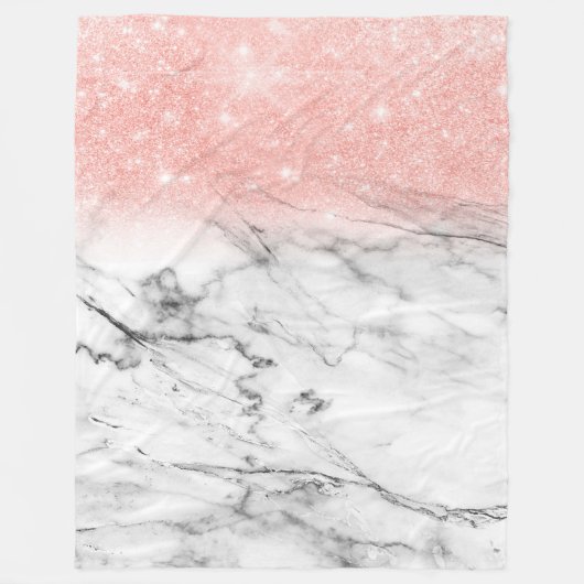 Rose Gold Blush Ombre Glitzer auf Trendy Marble Fleecedecke (Vorderseite)