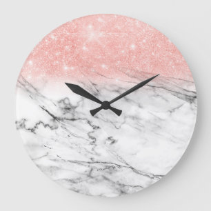 Rose Gold Blush Ombre Glitzer auf Trendy Marble Große Wanduhr