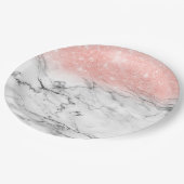 Rose Gold Blush Ombre Glitzer auf Trendy Marble Pappteller (Schrägansicht)