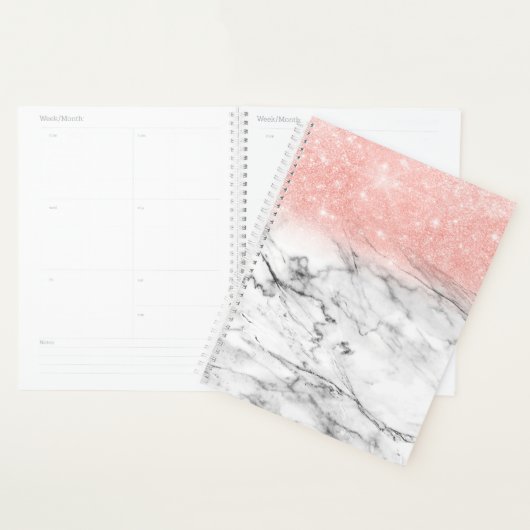 Rose Gold Blush Ombre Glitzer auf Trendy Marble Planer (Anzeige)