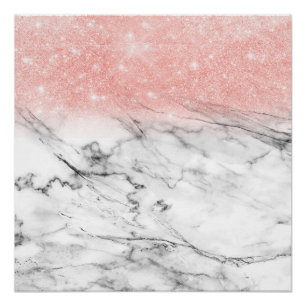 Rose Gold Blush Ombre Glitzer auf Trendy Marble Poster