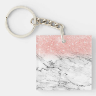 Rose Gold Blush Ombre Glitzer auf Trendy Marble Schlüsselanhänger
