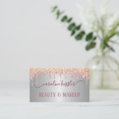 Rose Gold Blush Peach Pink Glitzern Tropfen Silber Visitenkarte (Stehend Vorderseite)