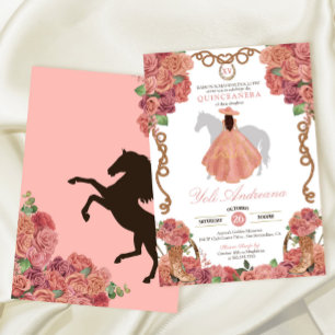 Rose Gold Blush Peach Western Charro Quinceañera Einladung