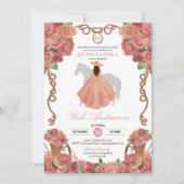 Rose Gold Blush Peach Western Charro Quinceañera Einladung (Vorderseite)