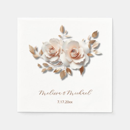 Rose Gold Blush Pink 3D Rosen Ihre Namen Hochzeit Serviette (Vorderseite)