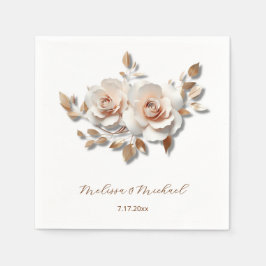 Rose Gold Blush Pink 3D Roses Your Names Wedding Serviette