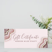Rose Gold Blush Pink Agate Geode Geschenkgutschein (Stehend Vorderseite)