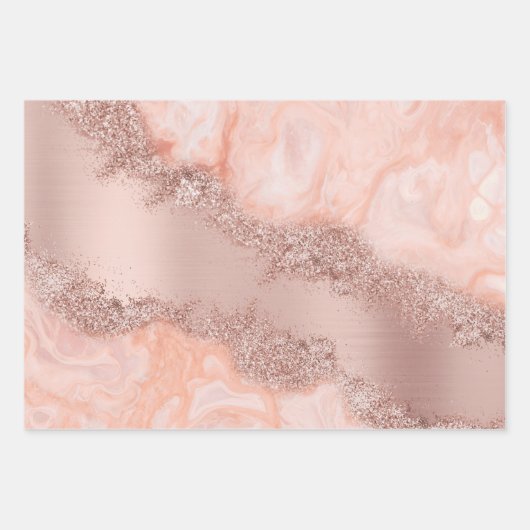 Rose Gold Blush Pink Agate Geode Glitzer Geschenkpapier Set (Vorderseite 3)