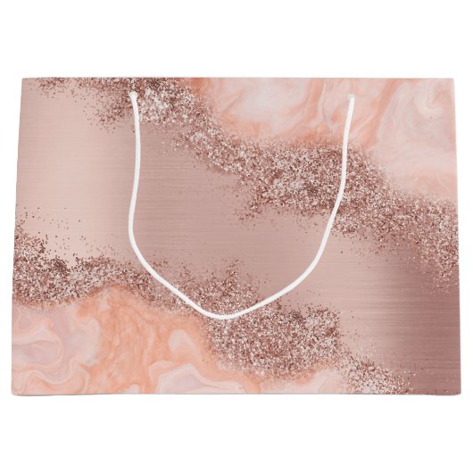 Rose Gold Blush Pink Agate Geode Glitzer Große Geschenktüte (Vorderseite)
