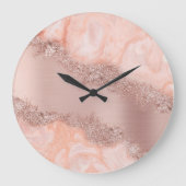 Rose Gold Blush Pink Agate Geode Glitzer Große Wanduhr (Vorderseite)