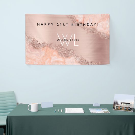 Rose Gold Blush Pink Agate Geode Glitzer Monogram Banner (Messeveranstaltung)