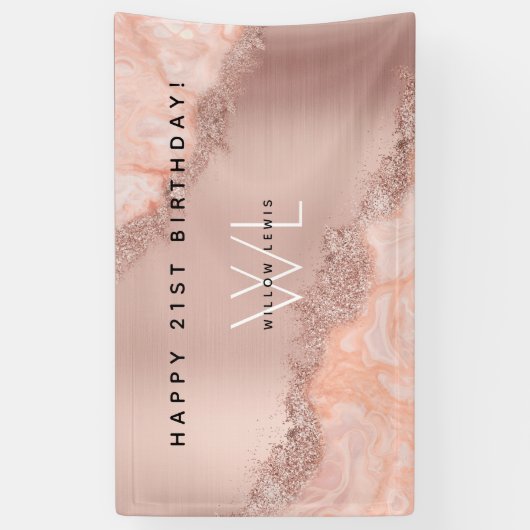 Rose Gold Blush Pink Agate Geode Glitzer Monogram Banner (Vertikal)