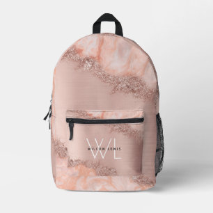 Rose Gold Blush Pink Agate Geode Glitzer Monogram Bedruckter Rucksack