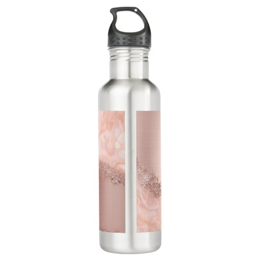 Rose Gold Blush Pink Agate Geode Glitzer Monogram Edelstahlflasche (Rückseite)
