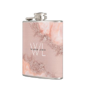 Rose Gold Blush Pink Agate Geode Glitzer Monogram Flachmann (Links)