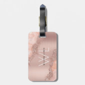 Rose Gold Blush Pink Agate Geode Glitzer Monogram Gepäckanhänger (Rückseite vertikal)