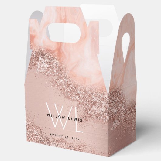 Rose Gold Blush Pink Agate Geode Glitzer Monogram Geschenkschachtel (Geöffnet)