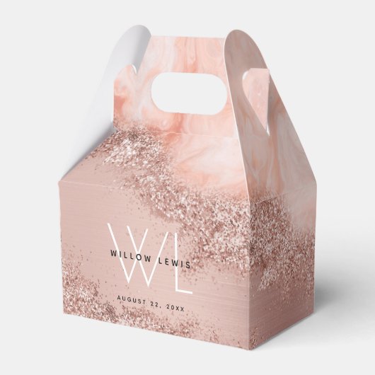 Rose Gold Blush Pink Agate Geode Glitzer Monogram Geschenkschachtel (Vorderseite)