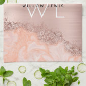 Rose Gold Blush Pink Agate Geode Glitzer Monogram Geschirrtuch (Gefaltet)