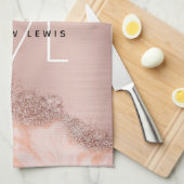 Rose Gold Blush Pink Agate Geode Glitzer Monogram Geschirrtuch (Viertel Falte)