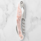 Rose Gold Blush Pink Agate Geode Glitzer Monogram Kellnermesser (Rückseite)