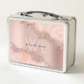 Rose Gold Blush Pink Agate Geode Glitzer Monogram Metall Brotdose (Rückseite)