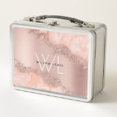 Rose Gold Blush Pink Agate Geode Glitzer Monogram Metall Brotdose (Vorderseite)