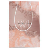 Rose Gold Blush Pink Agate Geode Glitzer Monogram Mittlere Geschenktüte (Vorderseite)