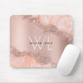 Rose Gold Blush Pink Agate Geode Glitzer Monogram Mousepad (Mit Mouse)