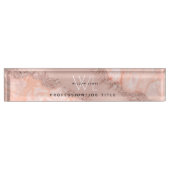 Rose Gold Blush Pink Agate Geode Glitzer Monogram Namensplakette (Vorderseite)