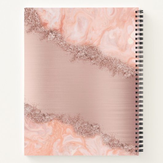 Rose Gold Blush Pink Agate Geode Glitzer Monogram Notizblock (Rückseite)