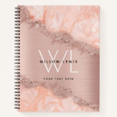Rose Gold Blush Pink Agate Geode Glitzer Monogram Notizblock (Vorderseite)