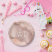 Rose Gold Blush Pink Agate Geode Glitzer Monogram Pappteller (Party)