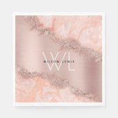 Rose Gold Blush Pink Agate Geode Glitzer Monogram Serviette (Vorderseite)