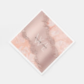 Rose Gold Blush Pink Agate Geode Glitzer Monogram Serviette (Ecke)