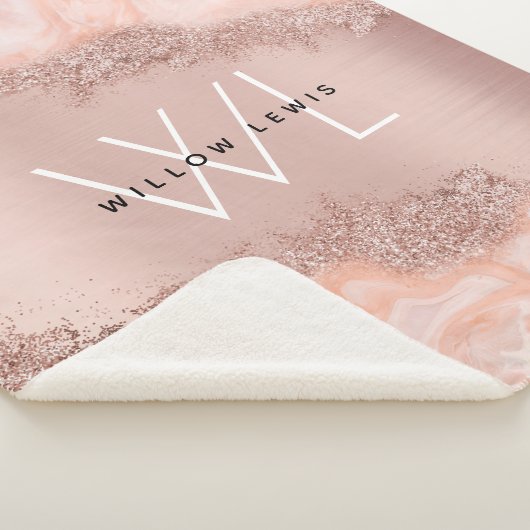 Rose Gold Blush Pink Agate Geode Glitzer Monogram Sherpadecke (3/4)